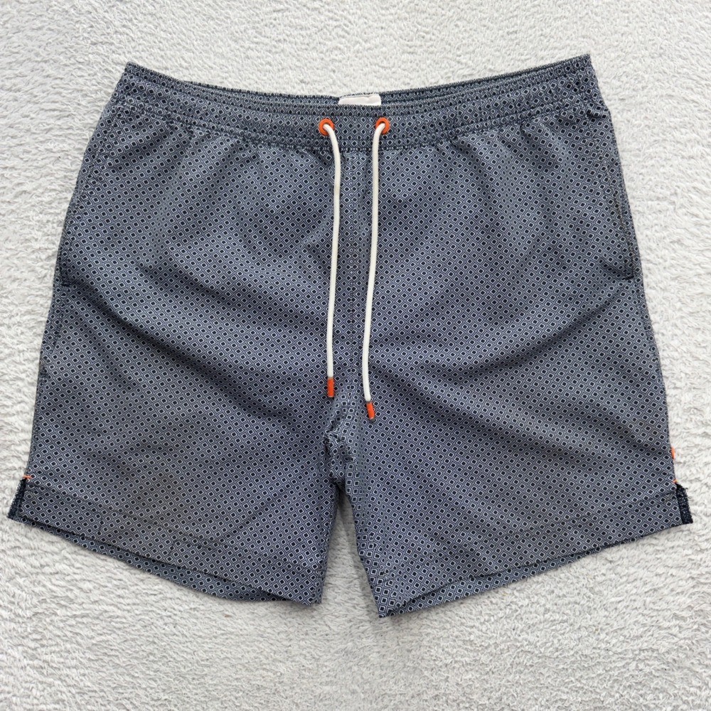 SWIMS Gavitella Mens Navy Geometric Diamond Print Swim Trunks Shorts Size M